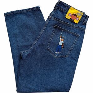 Chaos Jeans Blue Denim Pants Size 32x32 Embroidered Pocket Graphic